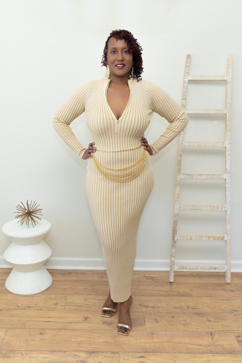 Champagne Dreams Ribbed Dress (Reg & Plus Sizes)