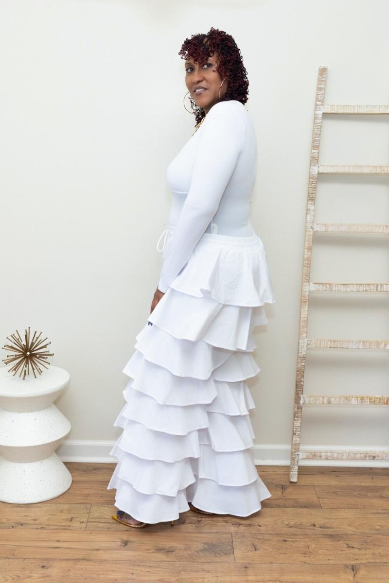All White Luxe Ruffle Pants Set(S Only)