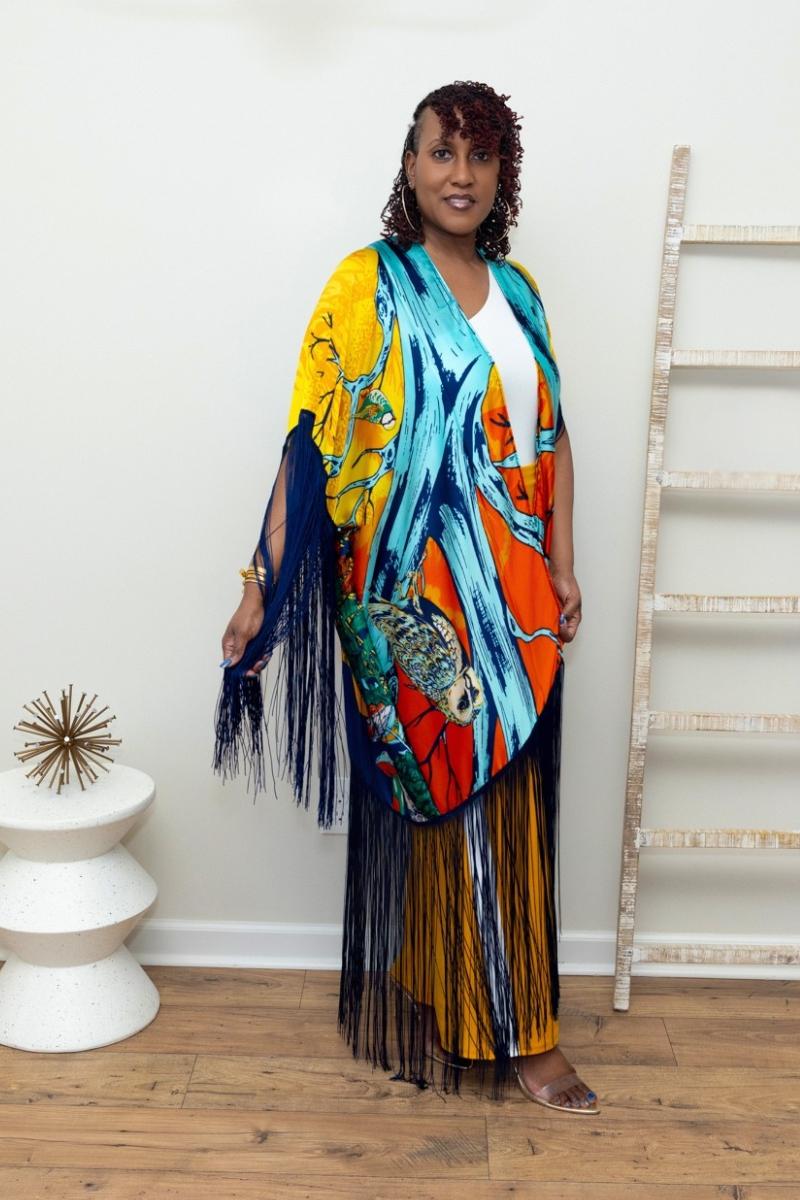 Bold Energy Fringe Kimono (One Size)