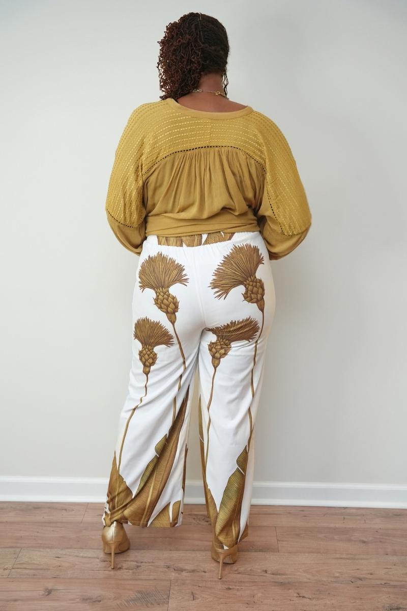 Golden Palms Wide Leg Pants (Reg & Plus)