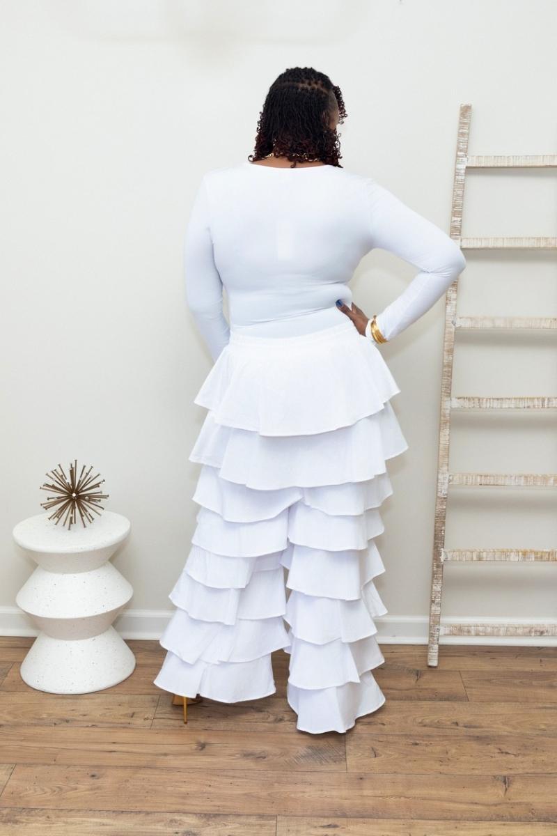 All White Luxe Ruffle Pants Set(S Only)