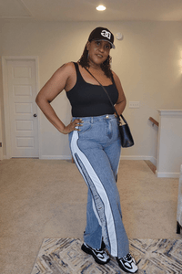 Colorblock Distressed Wide Leg Jeans - What A Diva Wears Boutique