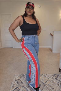 Colorblock Distressed Wide Leg Jeans - What A Diva Wears Boutique